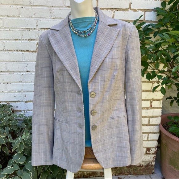 Larry Levine Notch Collar Blue Gray plaid 3 button Classic Blazer Jacket sz12 - Picture 3 of 15